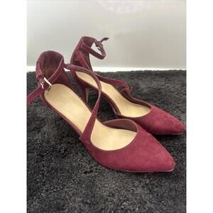 Apt 9 Women's Med Heel Dress Maroon Cranberry Fall Red Suede Leather Size:9